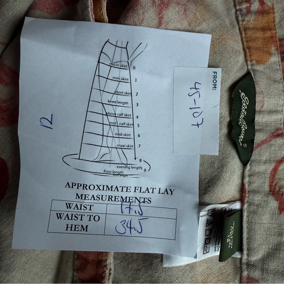 Eddie Bauer Floral A-Line Linen Skirt Large 12 Boho Hippie Tan Red Orange Fall - Picture 5 of 11